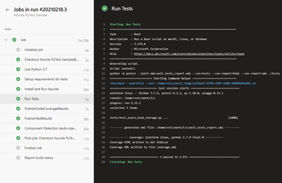 Screenshot of Azure Pipelines test results.