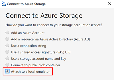 Screenshot of Azure Storage Explorer connecting to Azure Storage source.
