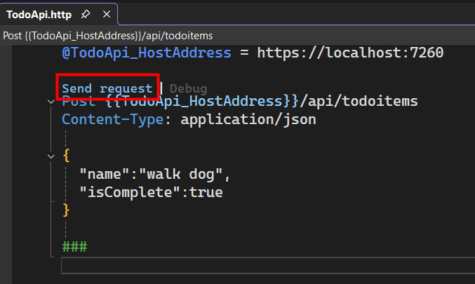 .http file window with run link highlighted.