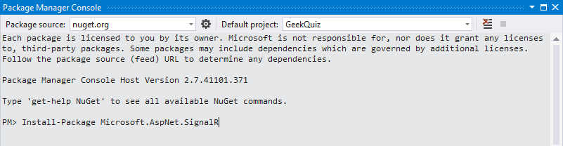 SignalR package installation SignalR package installation