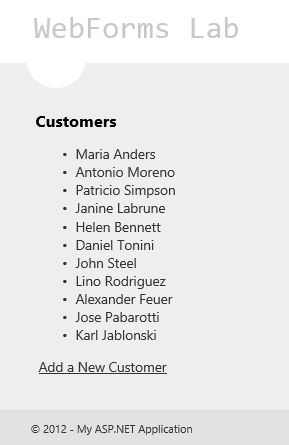 Listing the customers with a repeater Listing the customers with a repeater