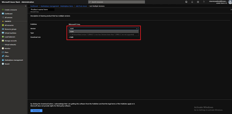 Multiple versions Add from Azure