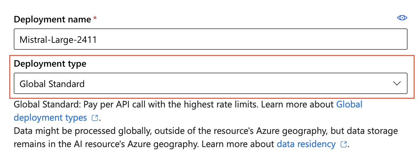 Screenshot showing how to customize the deployment type for a given model deployment.