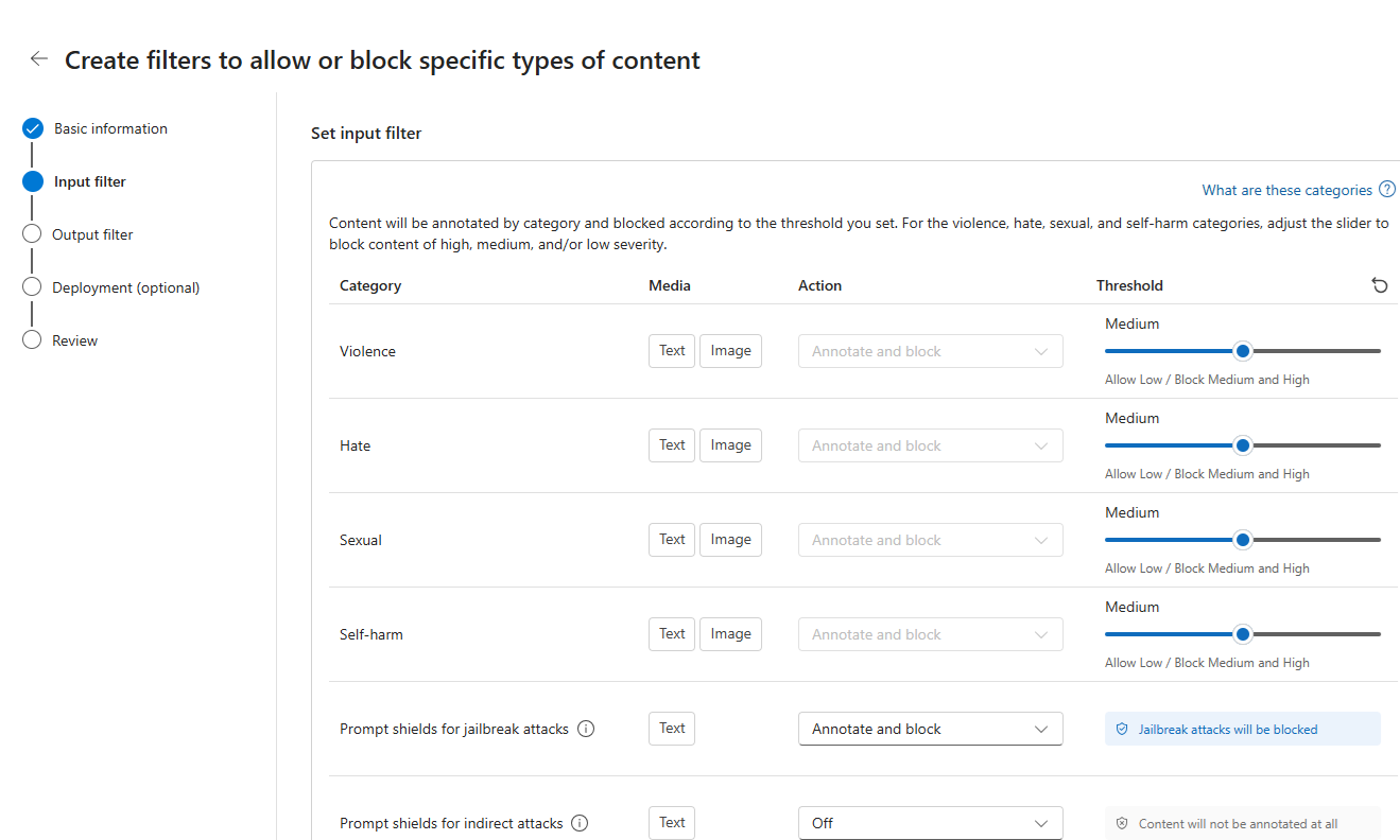 Screenshot of input filter screen.