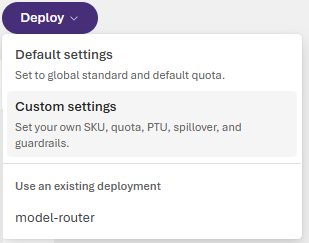 Screenshot of model router deploy screen.