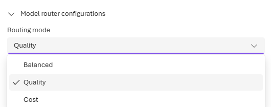 Screenshot of model router routing mode selection.