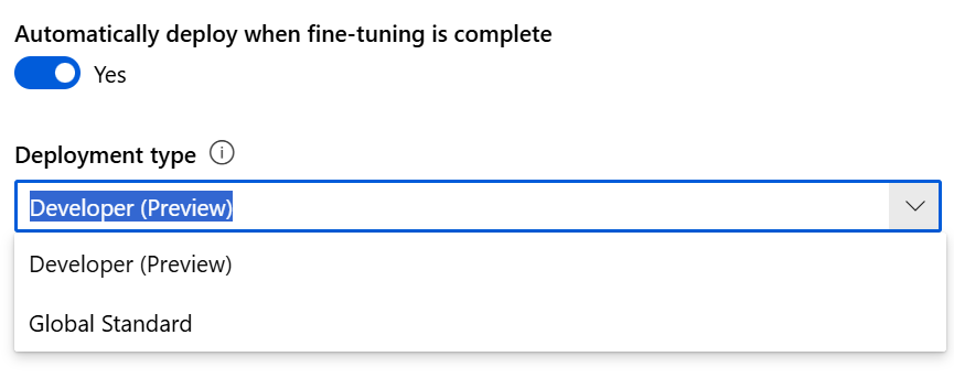 Screenshot of the auto-deployment toggle in the Create custom model wizard in Foundry portal.