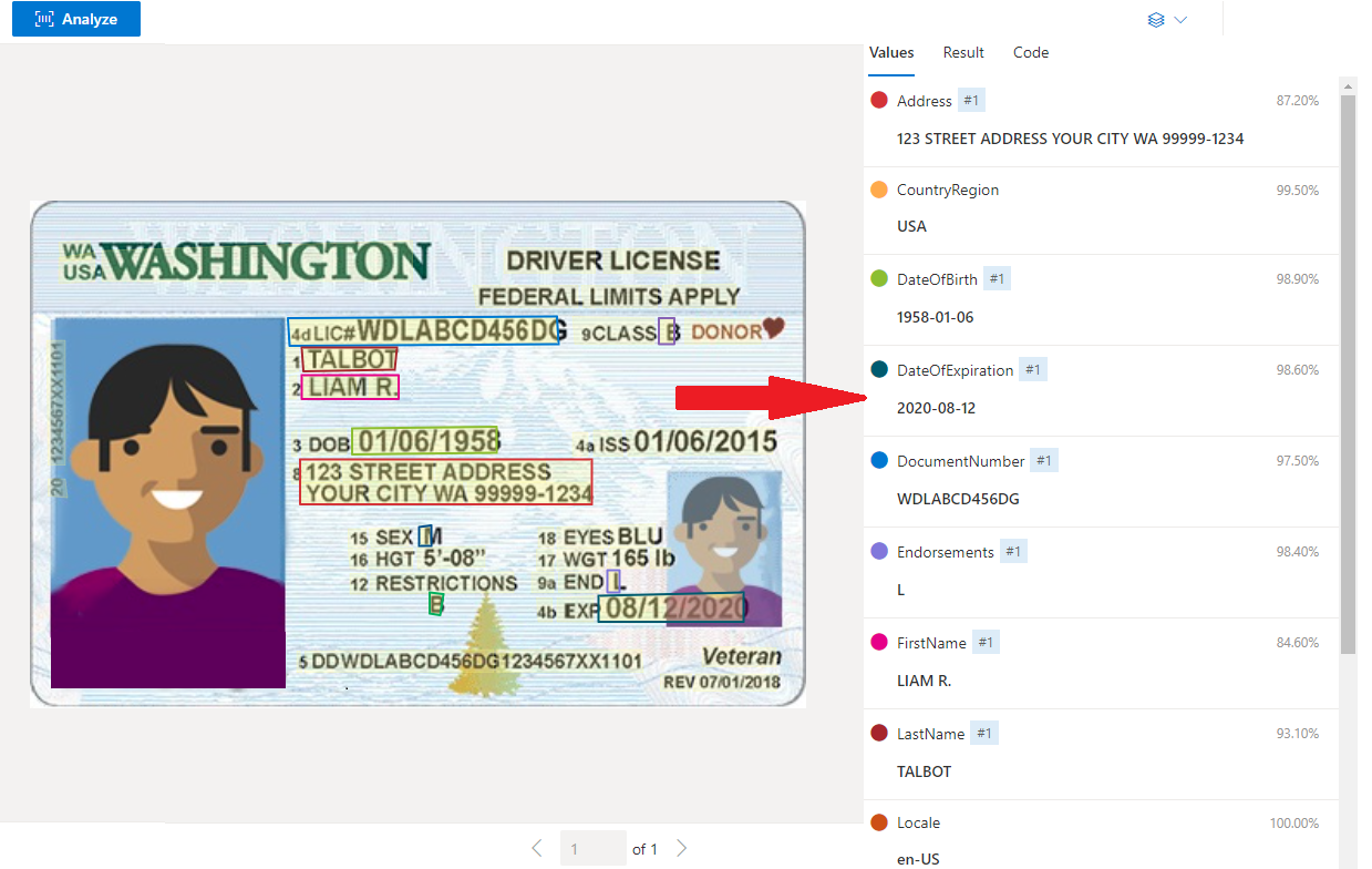Screenshot that shows a sample identification card.