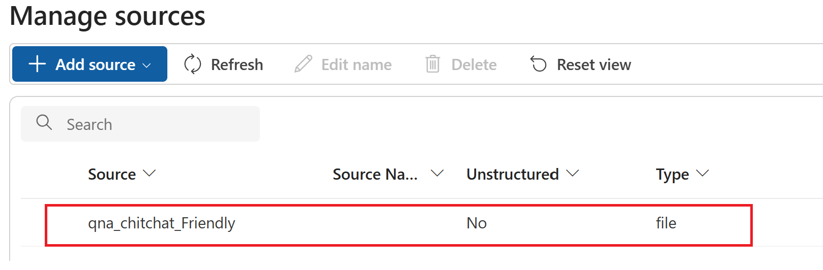 Screenshot of manage sources list in the Foundry.