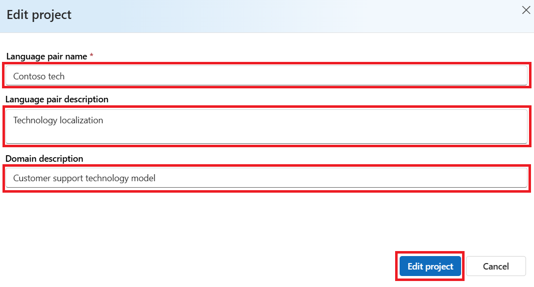 Screenshot illustrating the edit language pair fields