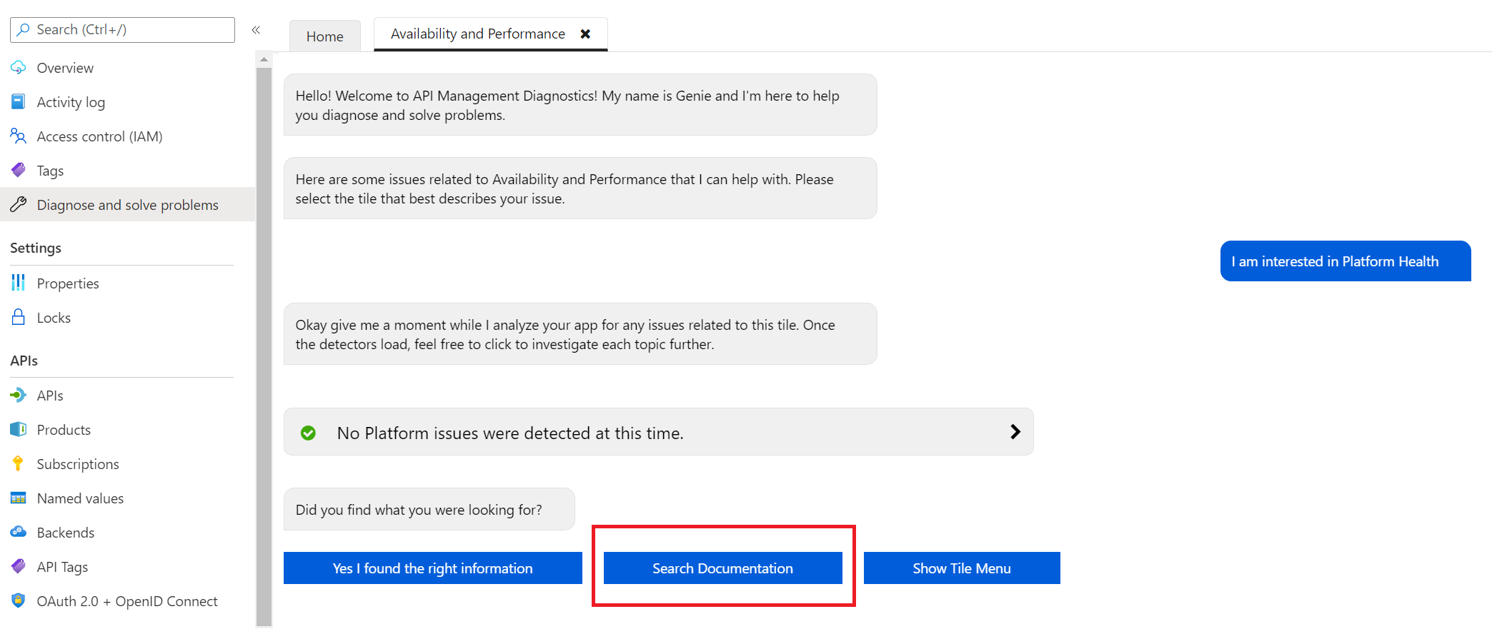 Screenshot showing how to use Search Documentation function.