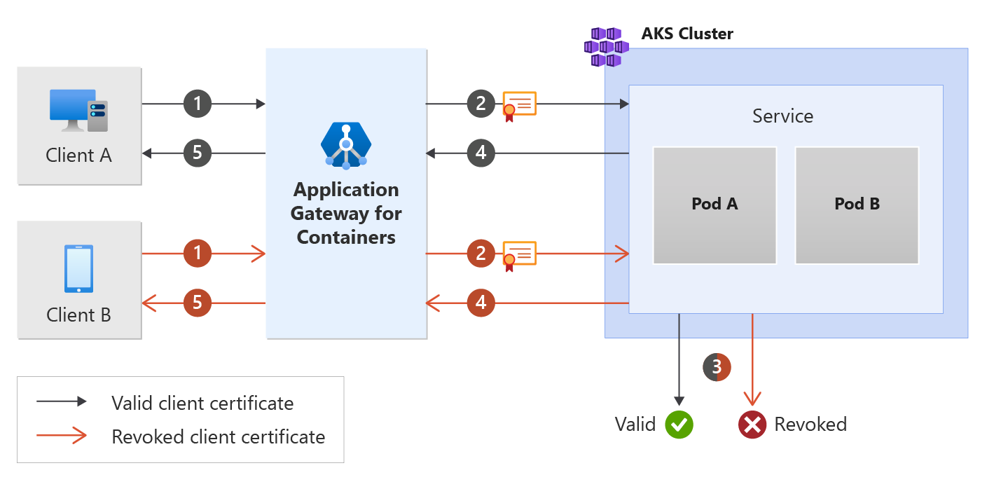 A diagram showing the Application Gateway for Containers backend MTLS process.