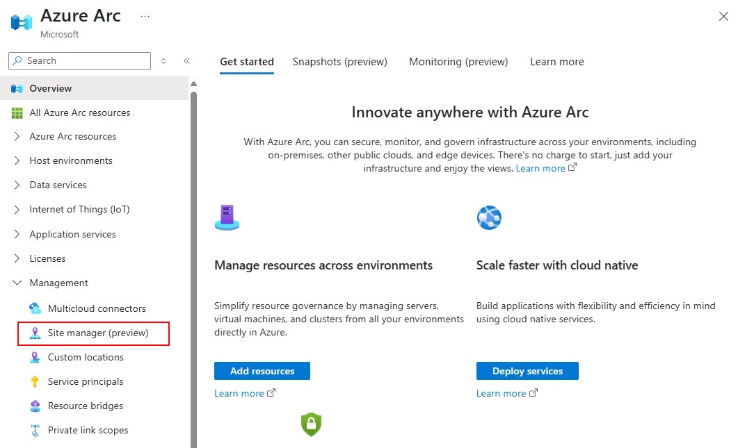 Screenshot of Azure Arc portal view.