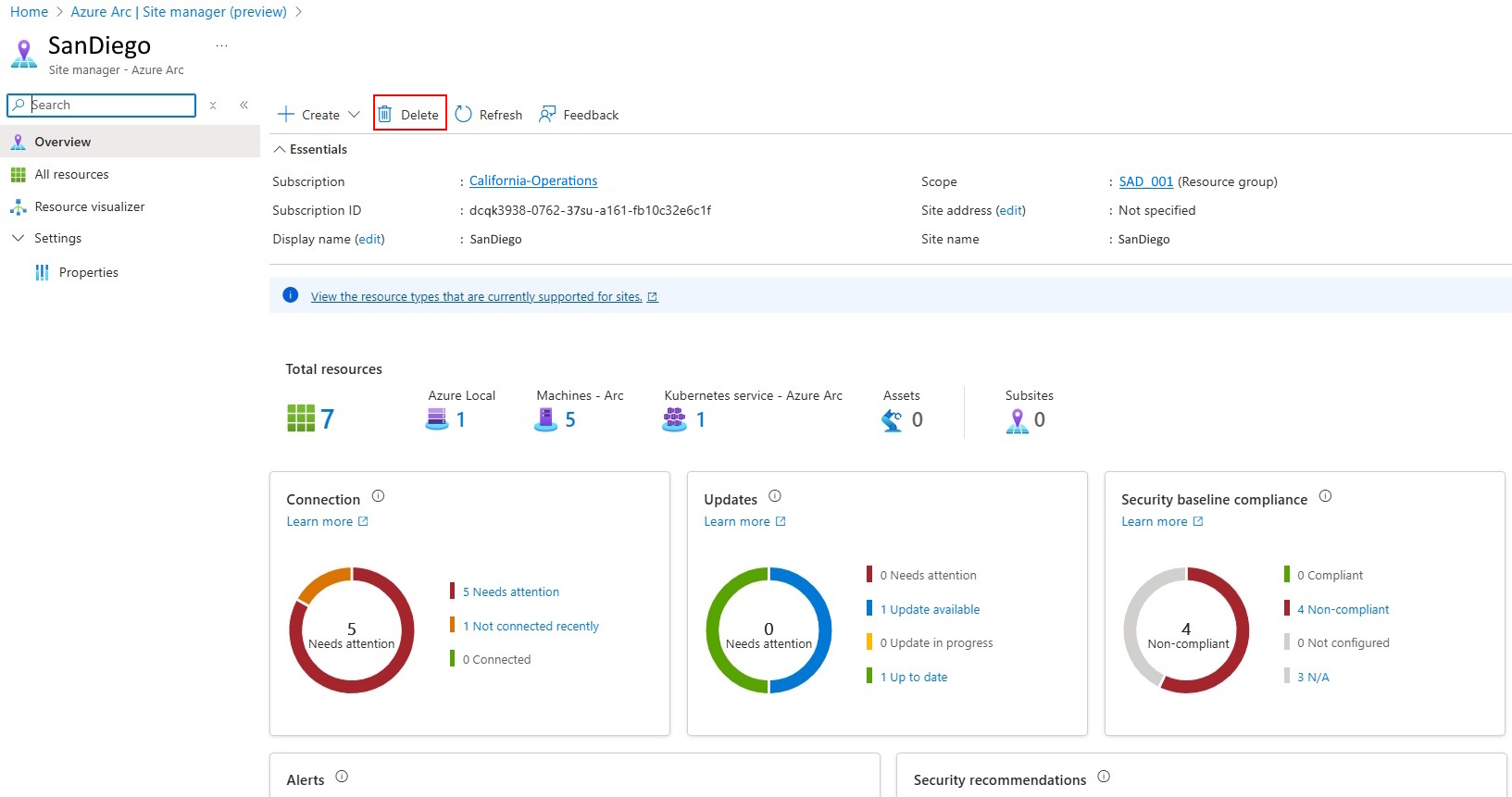 Screenshot of Site manager site details view.