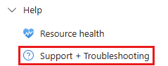 Screenshot of the Create a support request option in the resource pane.