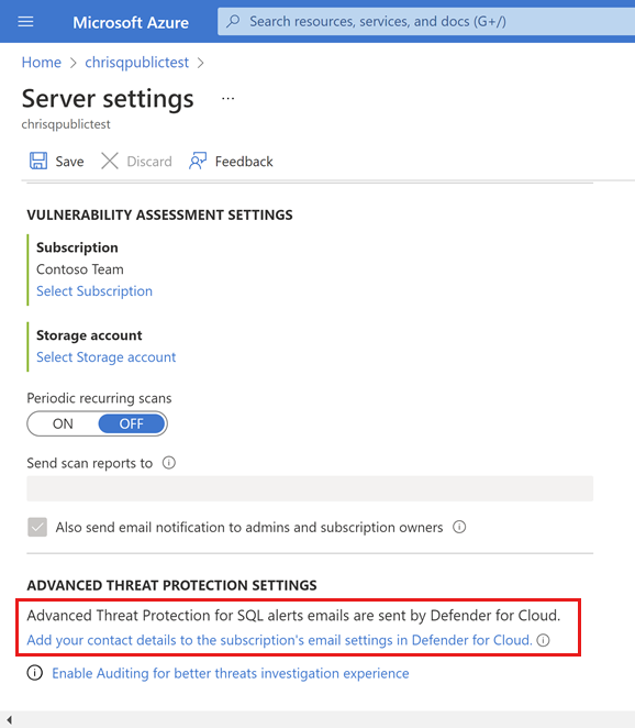 Select link to proceed to advanced threat protection settings.