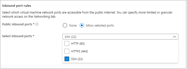 Screenshot of Inbound ports.