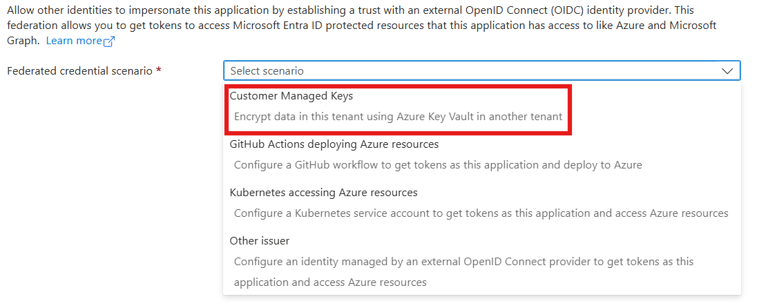 Select Federated Credentials Scenario.