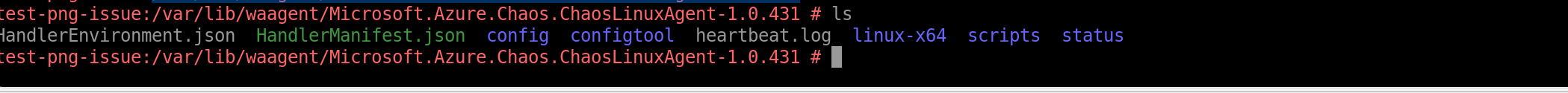 Screenshot of terminal example showing filepath of Chaos agent on a linux machine