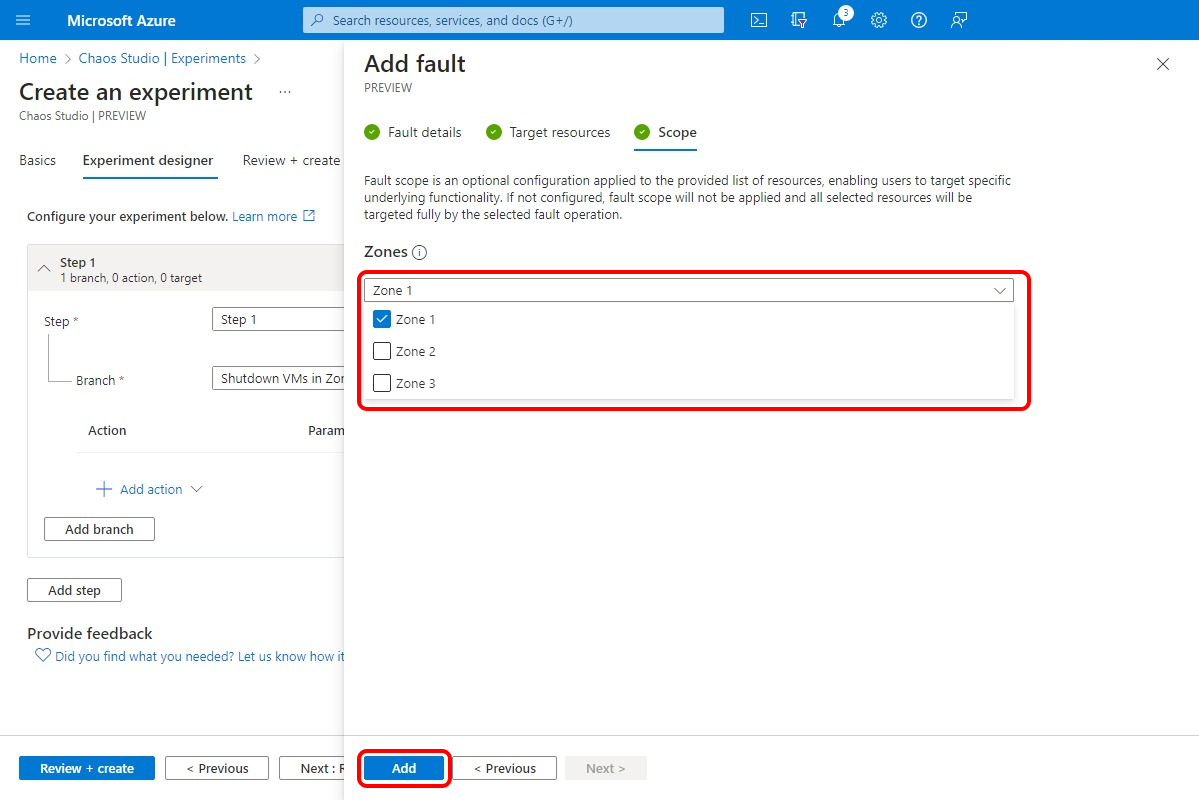 Screenshot that shows the fault details view, with only Zone 1 selected.