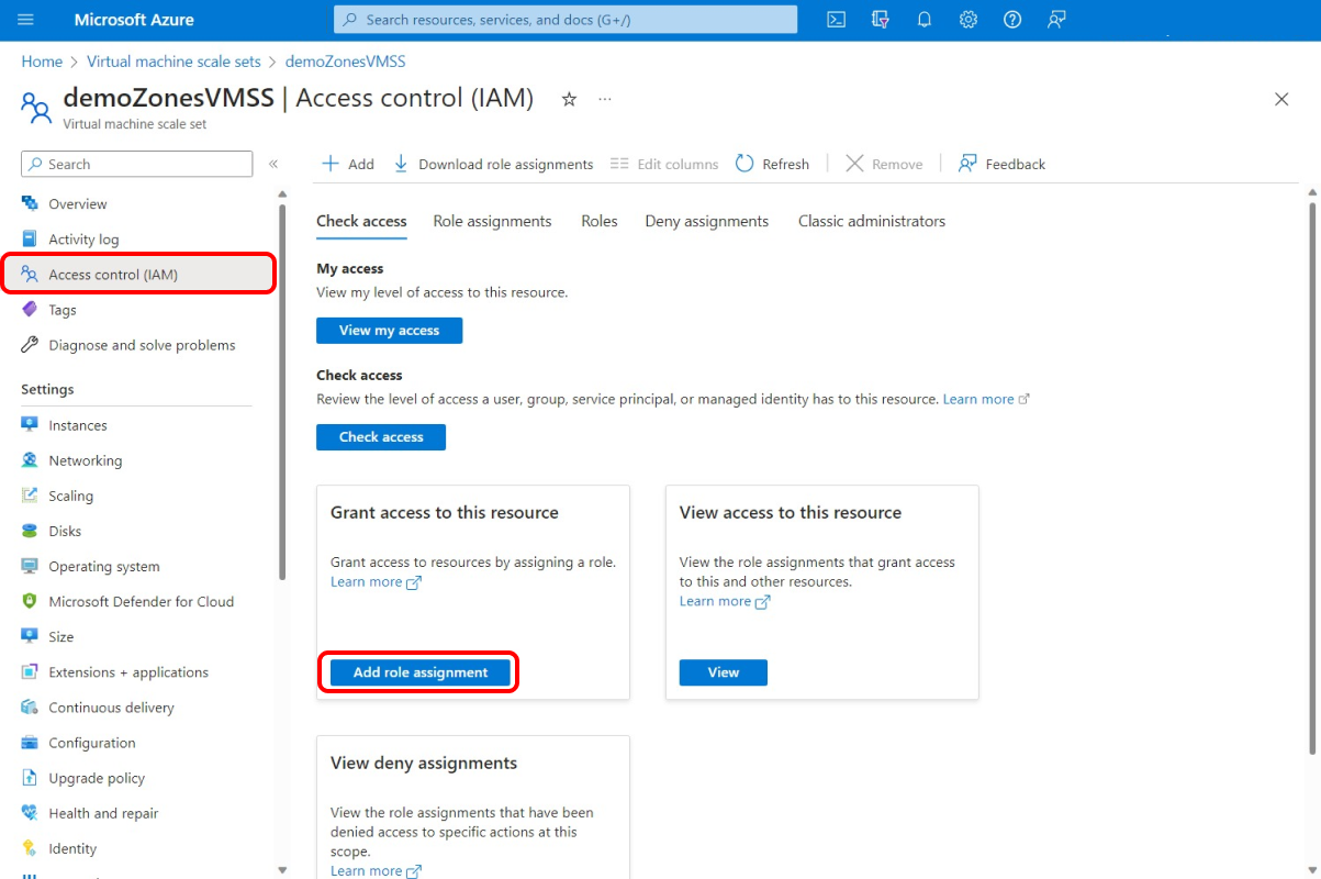 Screenshot that shows the Virtual machine scale sets resource page.