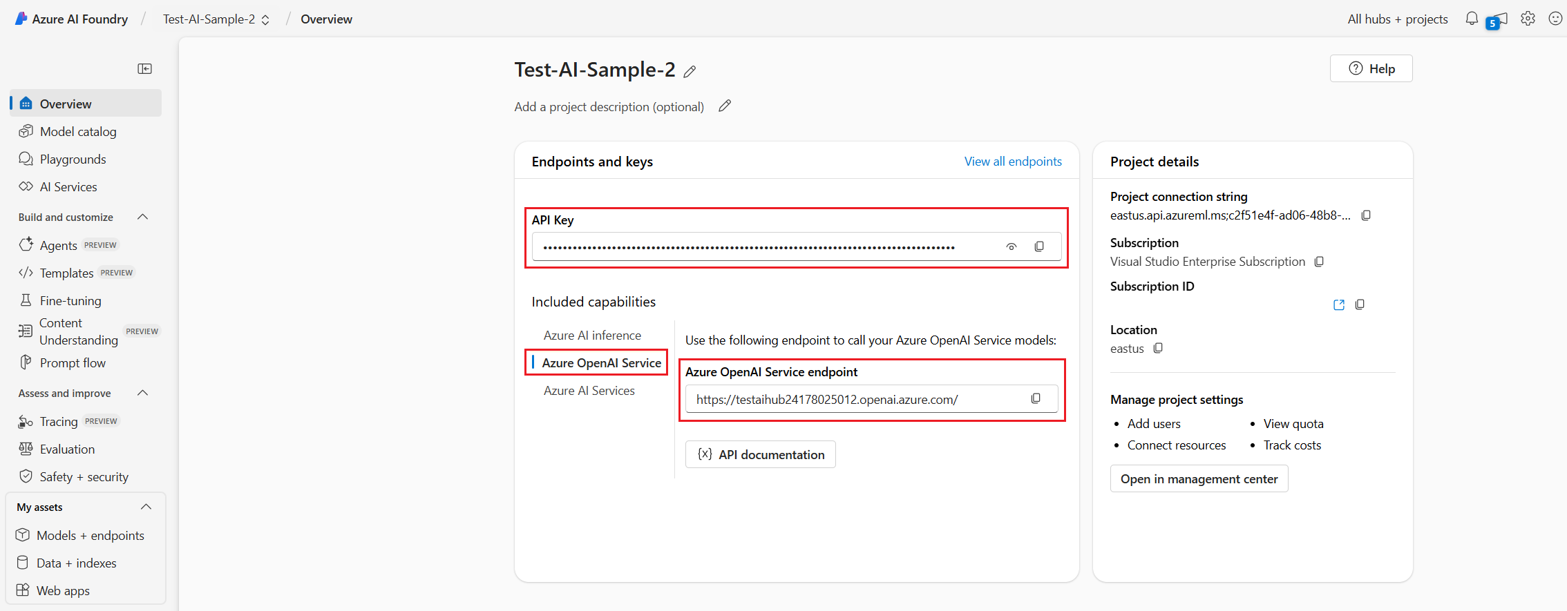 Screenshot that shows the overview page of Azure AI Foundry portal.