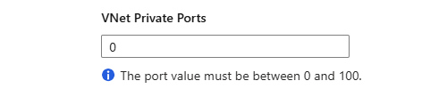 Screenshot shows Azure portal, Standard logic app menu, Settings, and Configuration with general settings tab selected, and highlighted property named VNet Private Ports.