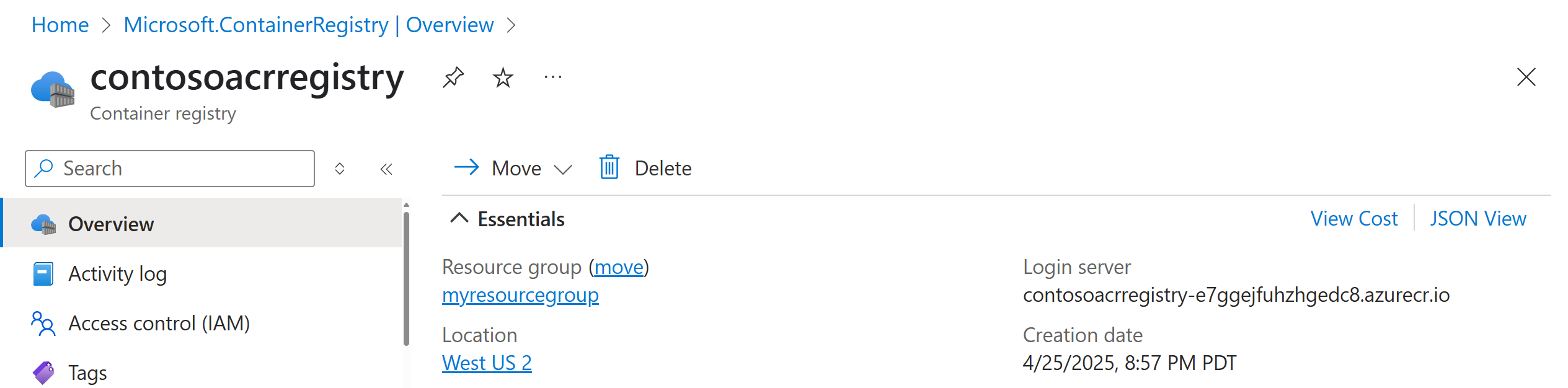 Container registry Overview in the portal