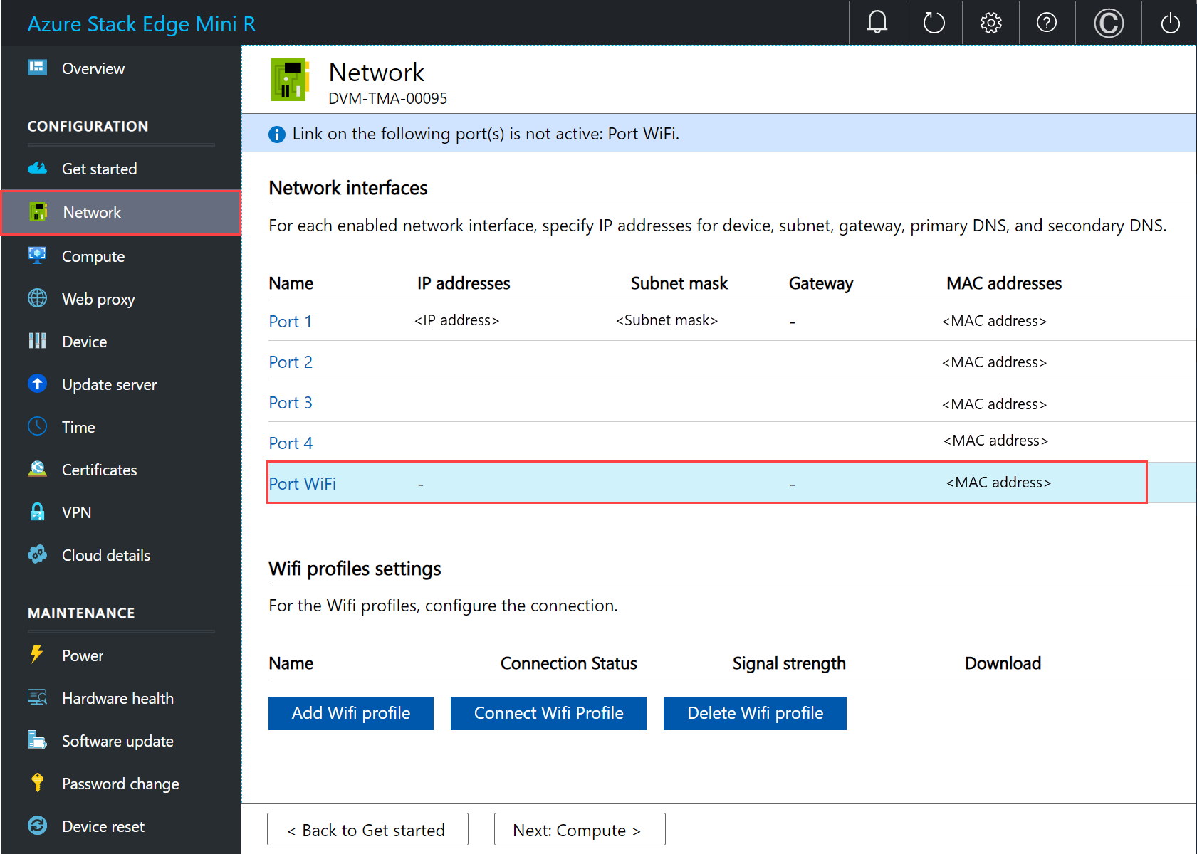 Local web UI "Network settings" page 1