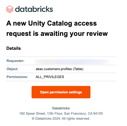 Request for access email destination.