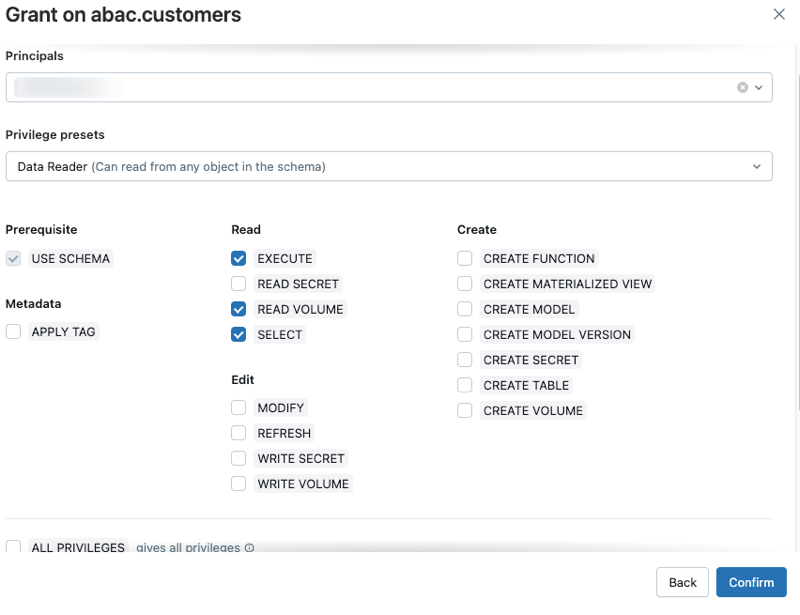Grant a request for access using privileges.