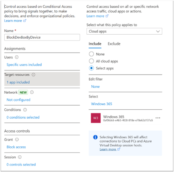 Screenshot that shows the options for creating a new Conditional Access policy.