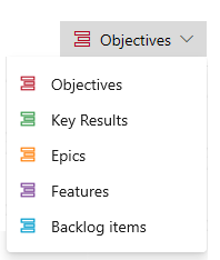 Screenshot showing a project that adds Objectives and Key Results as custom portfolio backlogs.