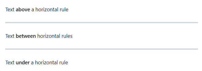 Screenshot of the published view of the Markdown syntax for horizontal rules.
