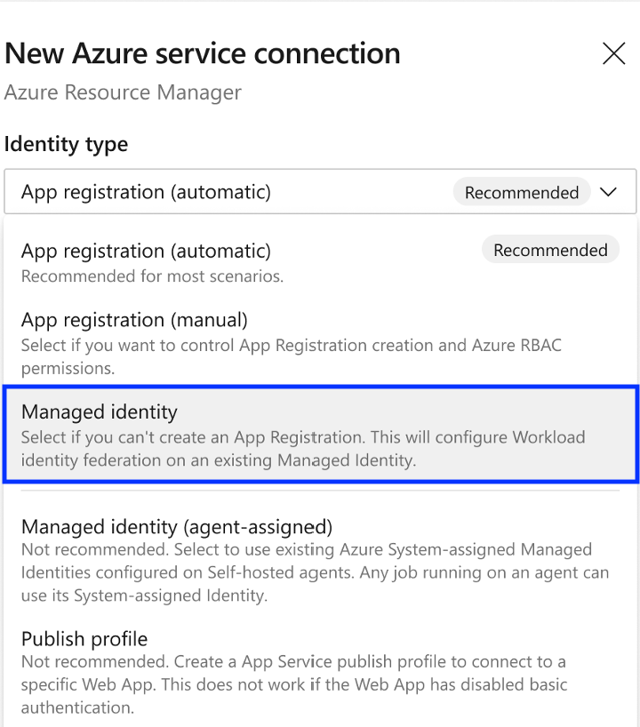 Screenshot of Managed Identity support Screenshot of Managed Identity support.