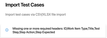 Screenshot of Import Test Cases error dialog.