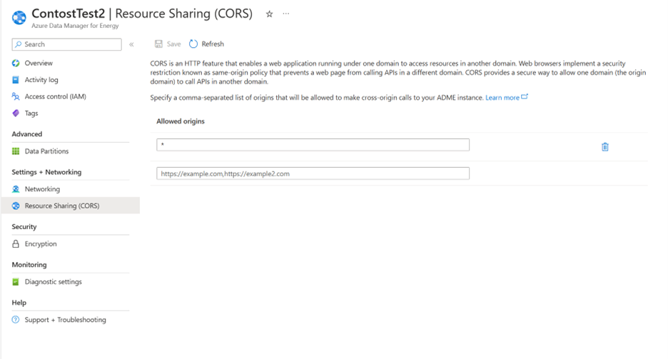 Screenshot of navigation to CORS update page.