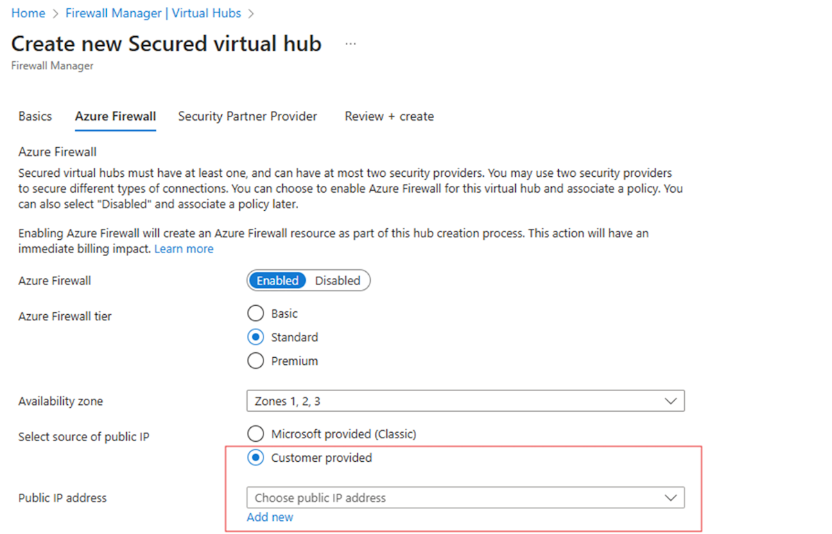 Screenshot showing new secured virtual hub.