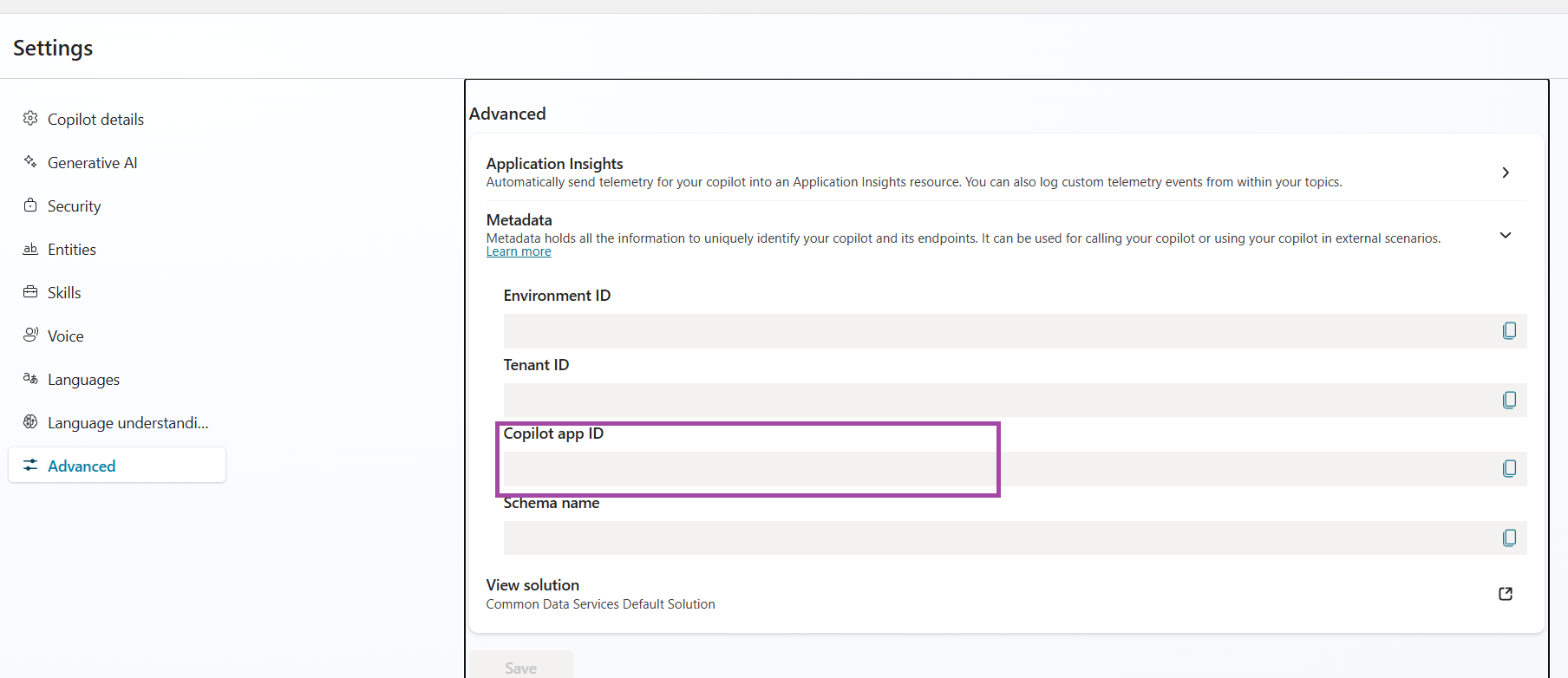 A screenshot of the Copilot App ID