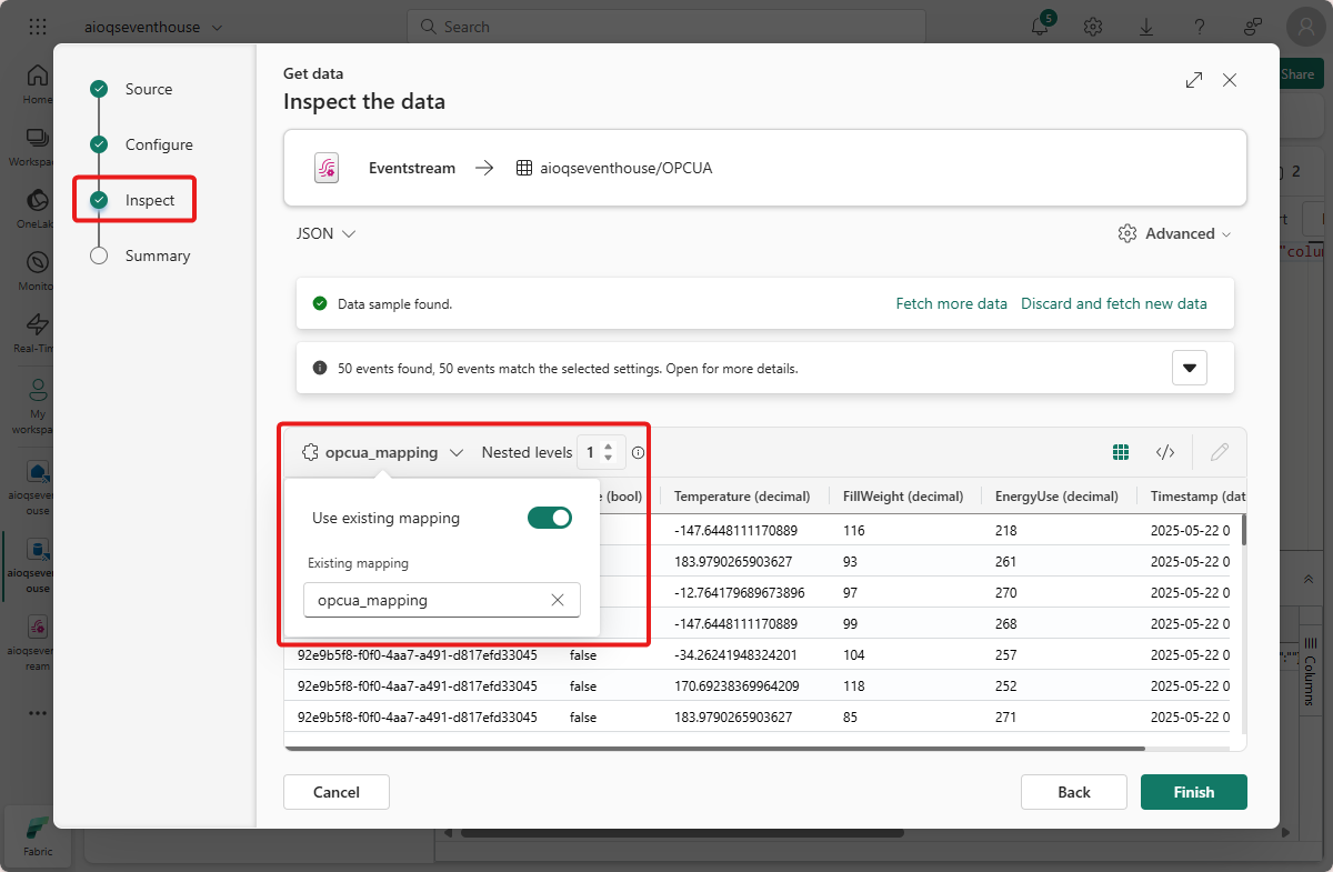 Screenshot adding an existing mapping.