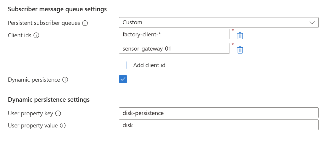 [Screenshot changing data persistence dynamic options the Azure portal]