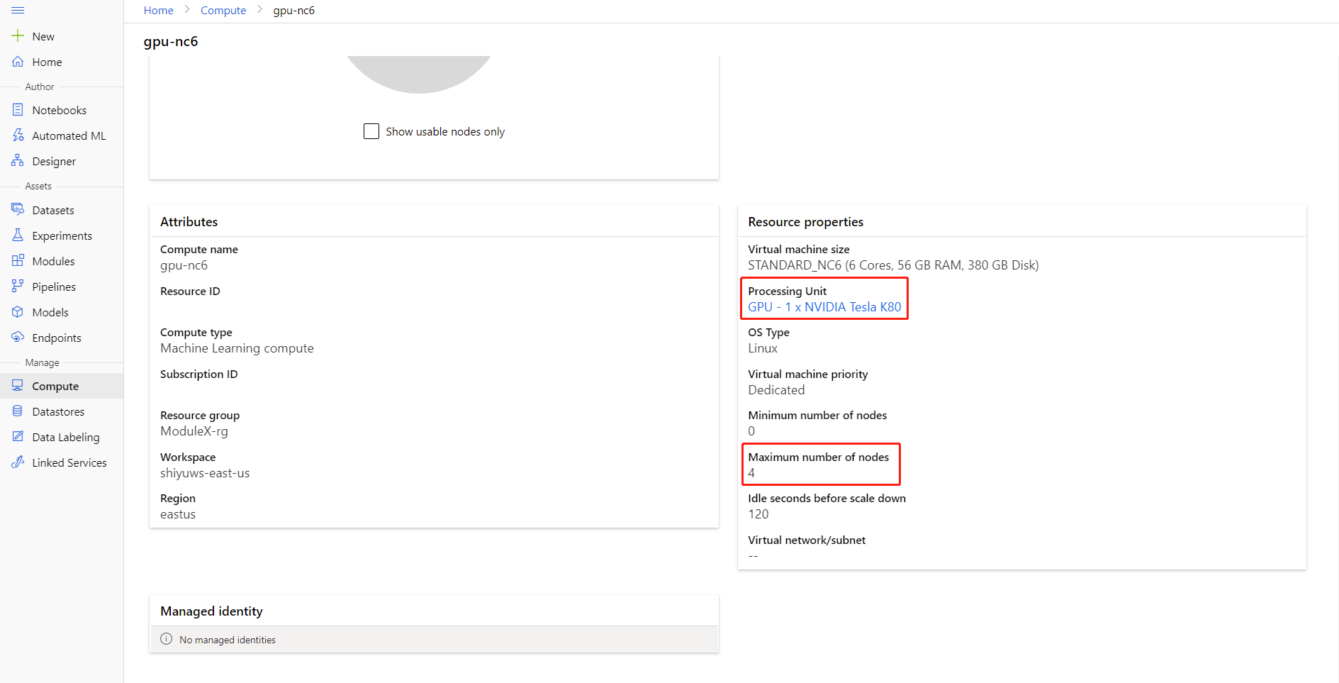 Screenshot showing how to check compute cluster