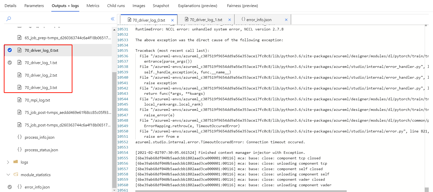 Screenshot showing driver log