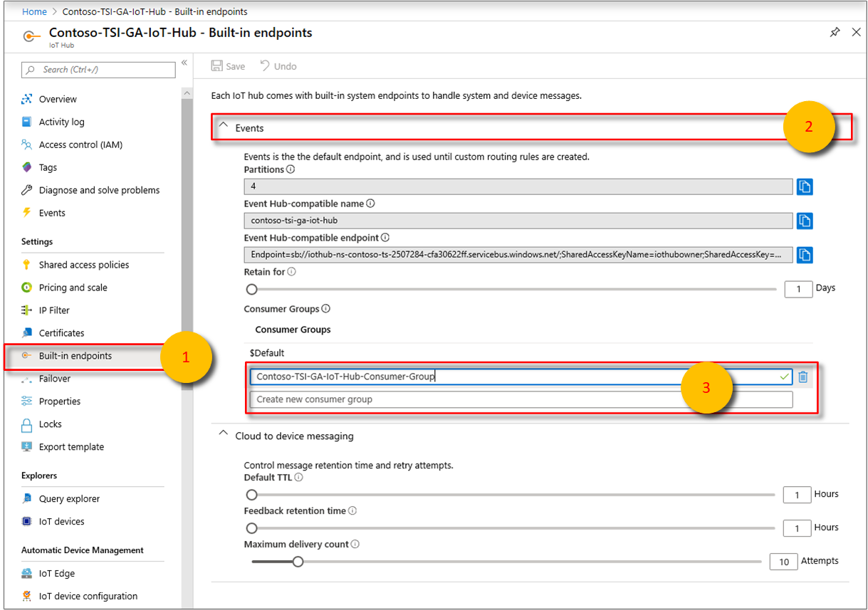 On the Build-in Endpoints page, select the Events button