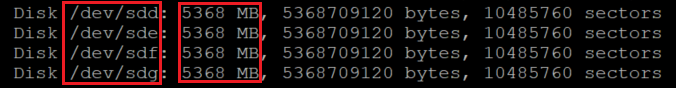 Screenshot showing the code that checks disk sizes with the results highlighted.