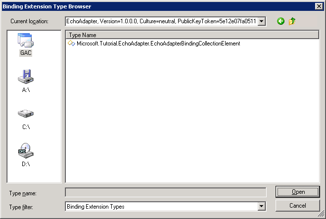 a5db2c6b-cdf7-4cd9-8cc4-6b0fb960b1ce Screenshot that shows where to select the type name that implements the binding collection element.