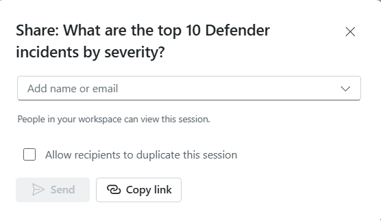 Screenshot showing session sharing link options to just copy link or send link via email.