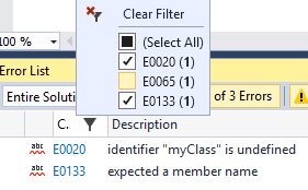 Error List Filtered Error List Filtered.