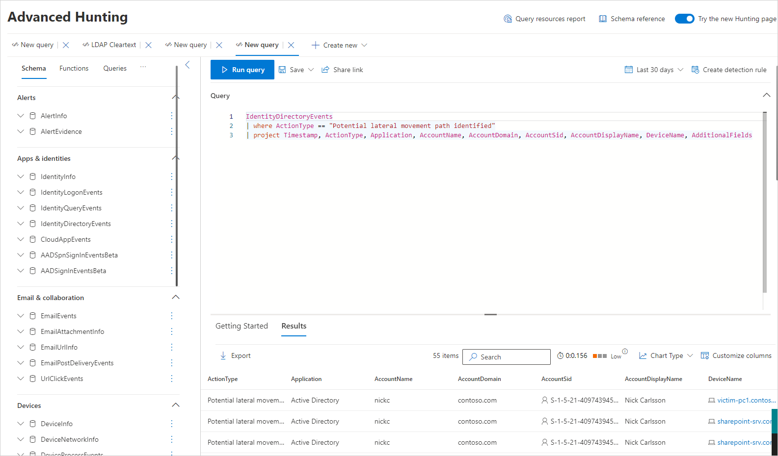 Advanced hunting query for lateral movement paths.