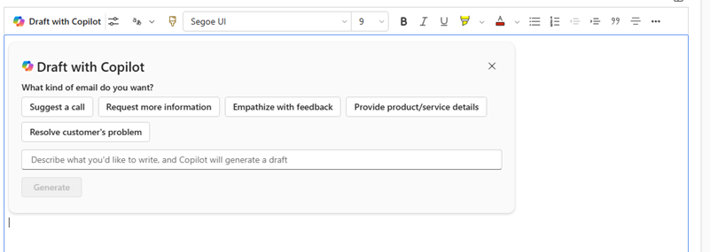 Screenshot of draft an email in rich text editor.